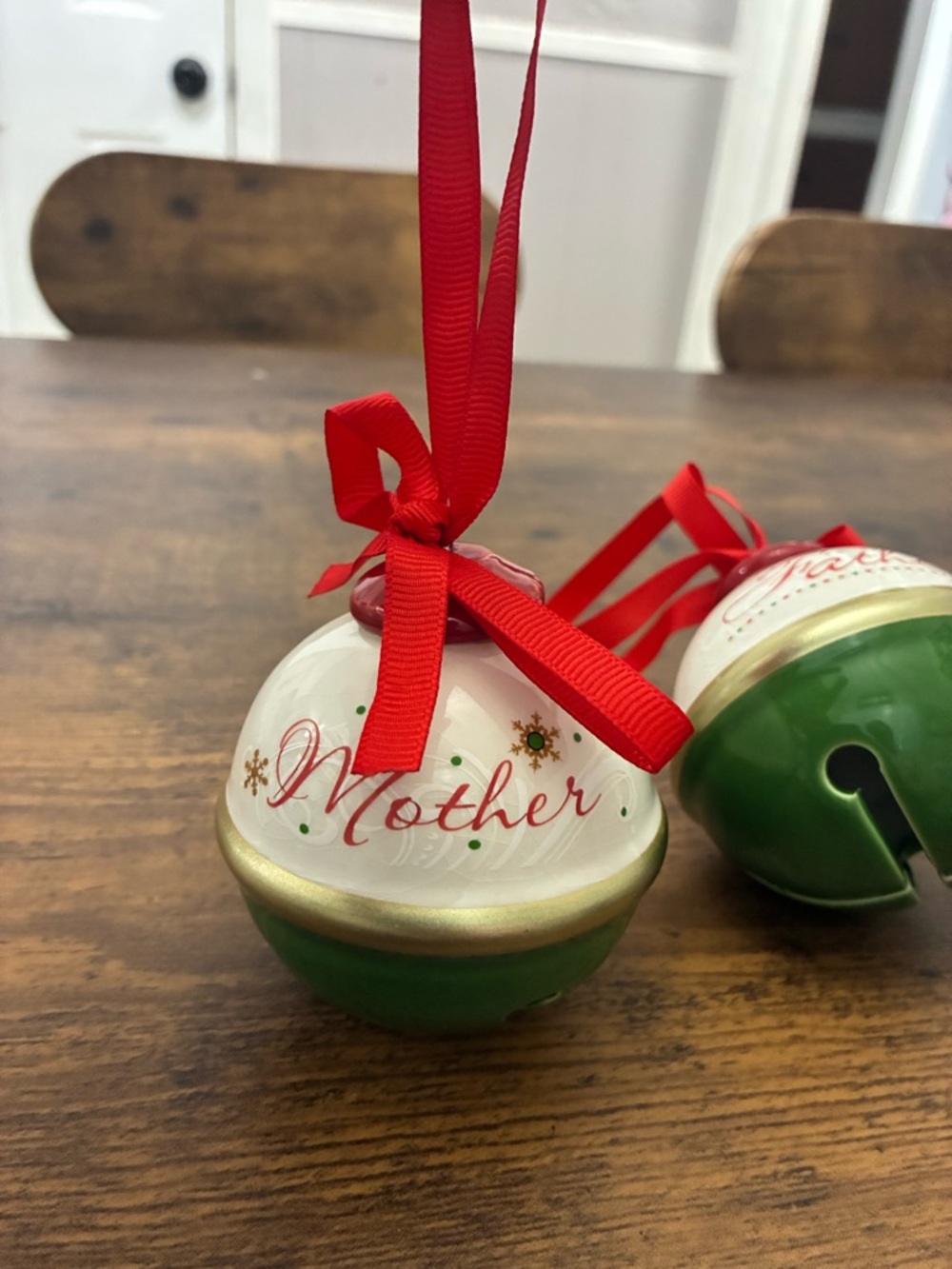 Mother & Father Ceramic Christmas Bell Ornaments - Picture 2 of 8